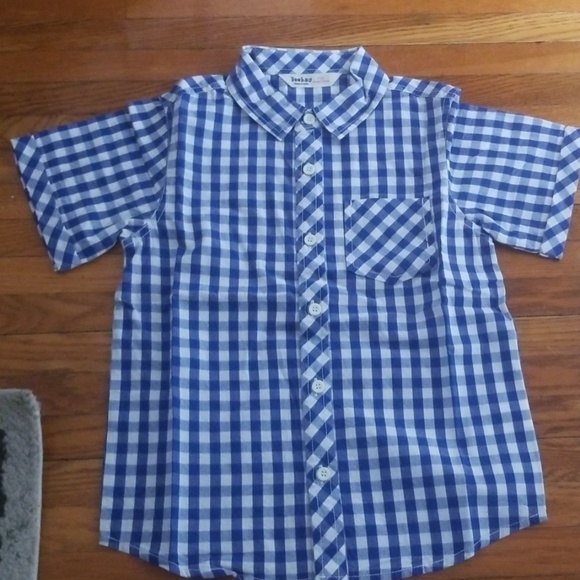 Short sleeve button up,  blue gingham - Picture 1 of 3